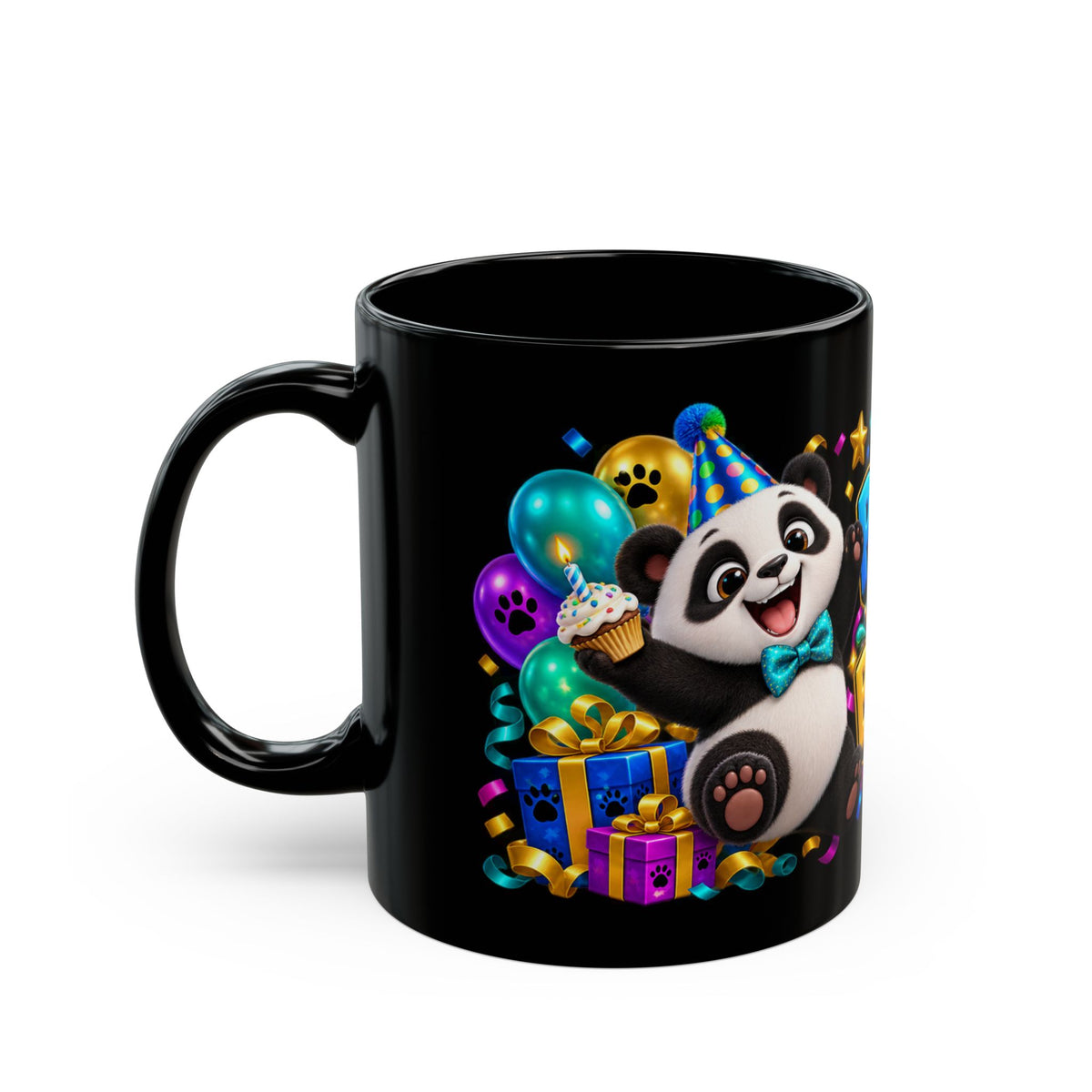 Panda-Monium! It’s Your Birthday Black Mug – Cute Panda Birthday Cup, Colorful Party Gift