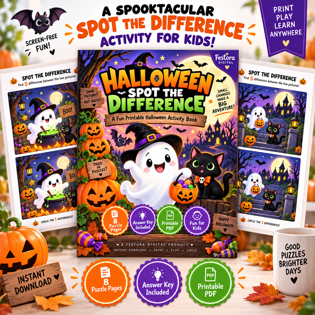 Halloween Spot the Difference Printable Games for Kids | Festora Digital