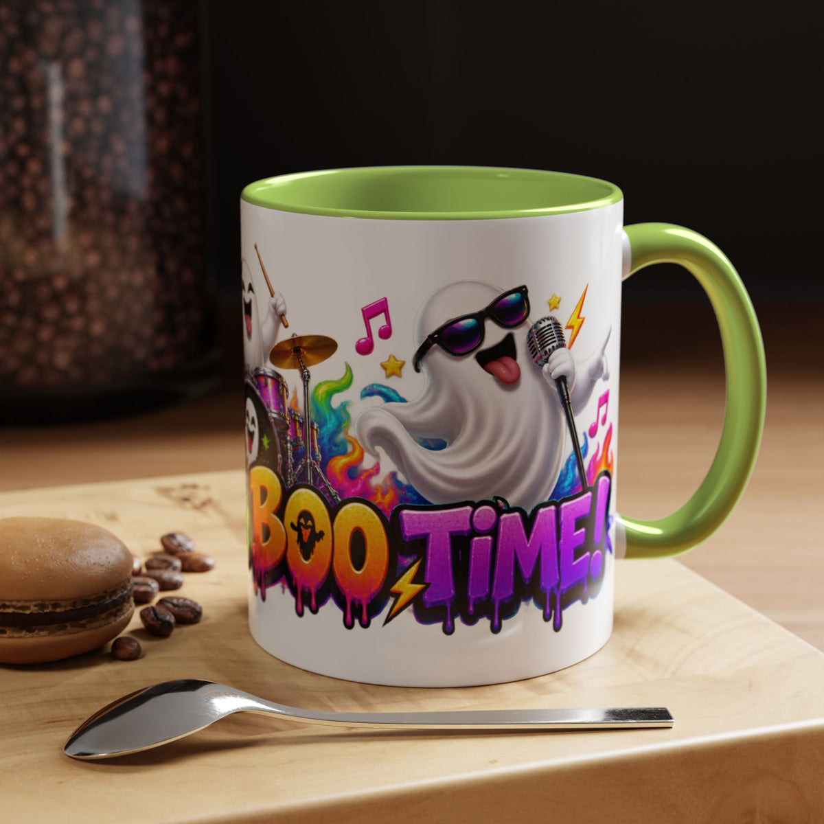 Here for a Boo Time Halloween Ghost Rock Band White Mug