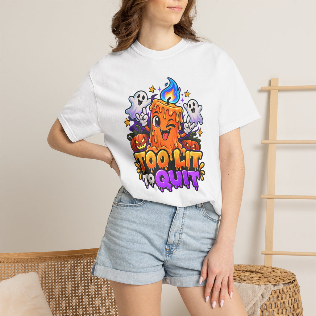 Too Lit to Quit – Funny Halloween Candle T-Shirt