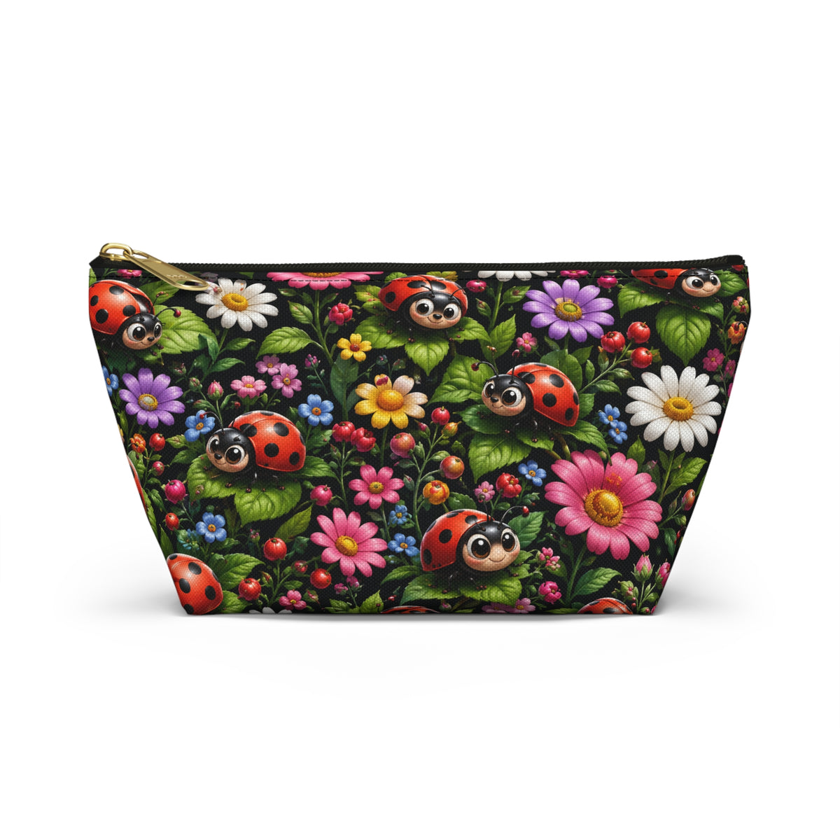 Ladybug Garden Accessory Pouch — Floral Makeup & Travel Cosmetic Bag