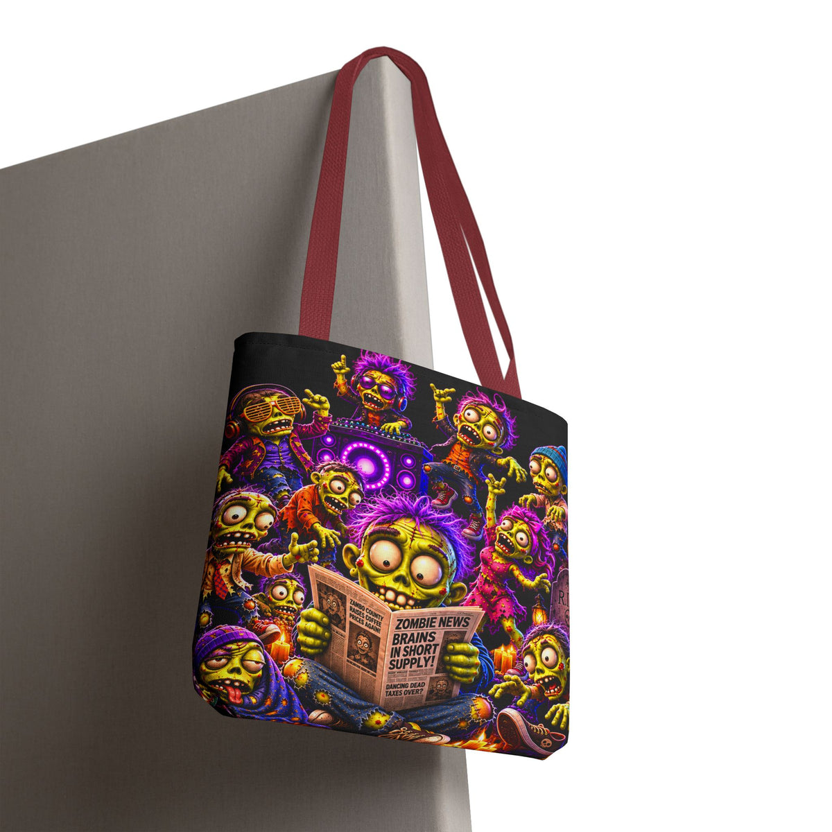 FestoraShop Funny Zombies Tote Bag - Cute 3D Halloween Zombie Reading Design