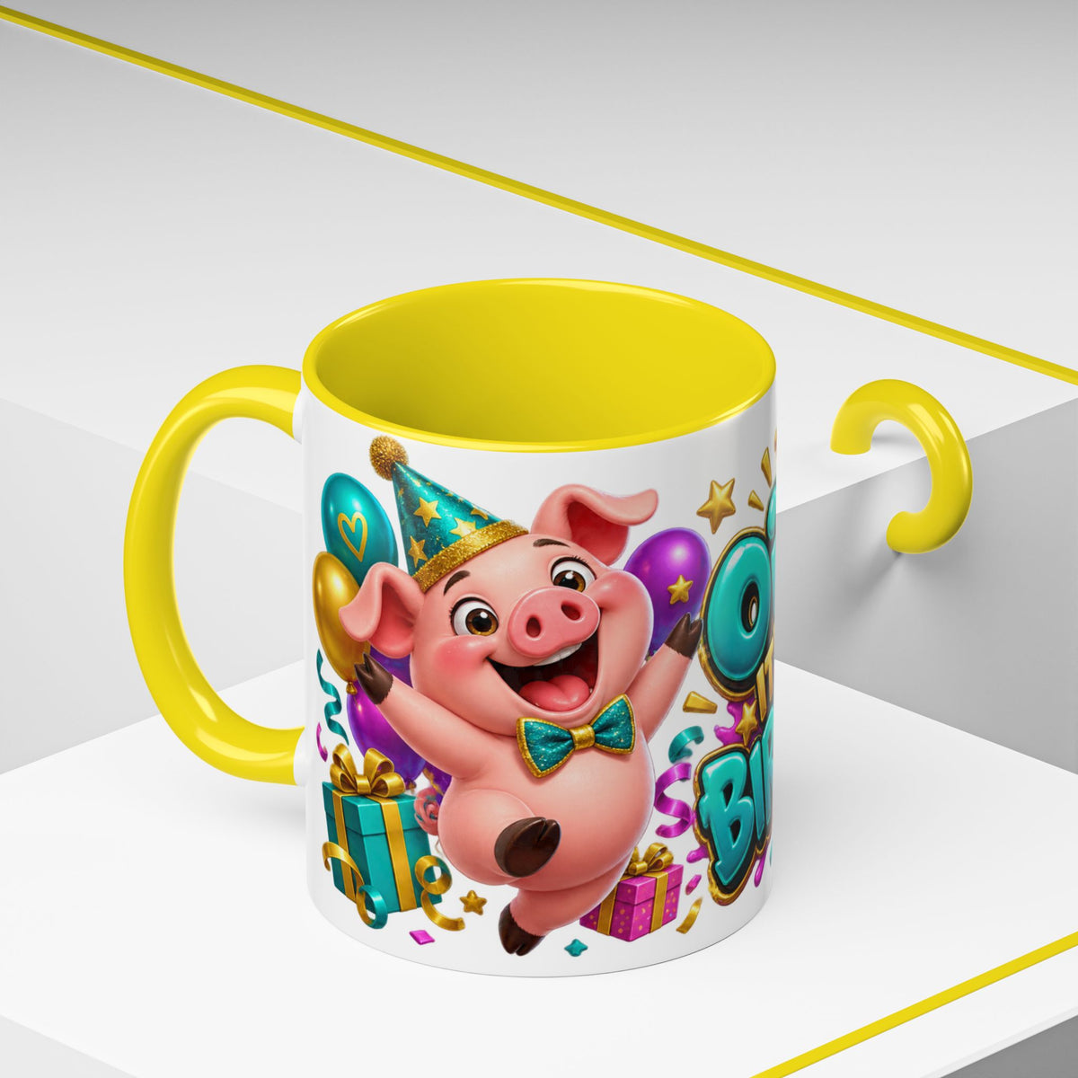 Oink! It’s Your Birthday White Mug – Cute Pig Birthday Cup, Colorful Funny Party Gift