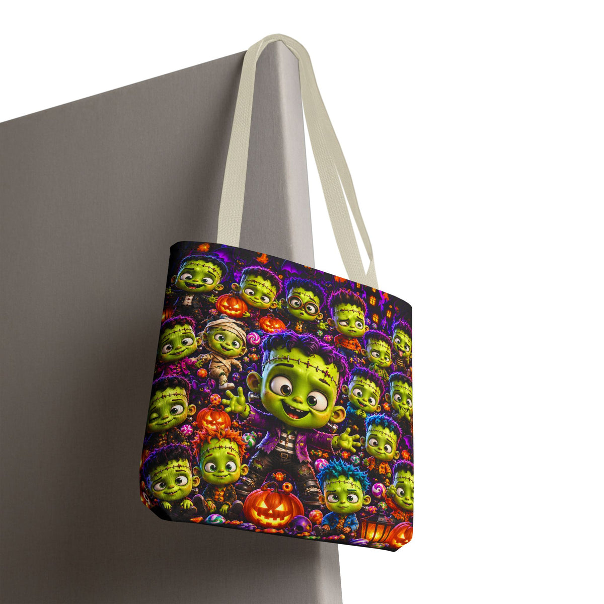 FestoraShop Funny Frankis Halloween Tote Bag - Cute 3D Monsters & Pumpkins