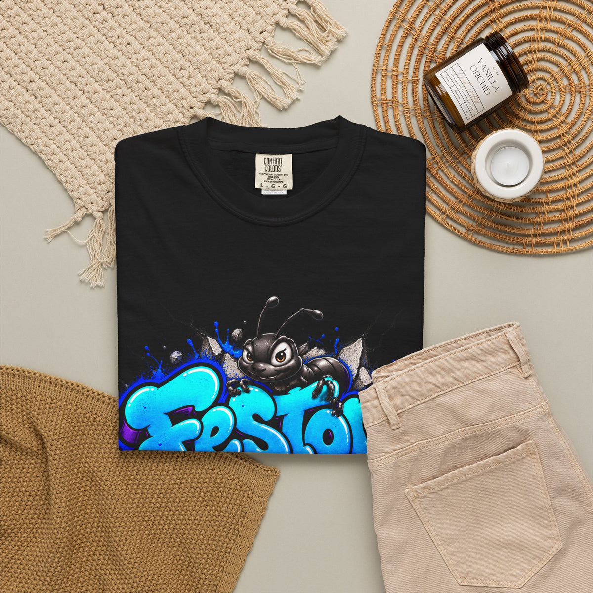 Festora Graffiti T-Shirt — Neon Blue Street Art Logo Tee