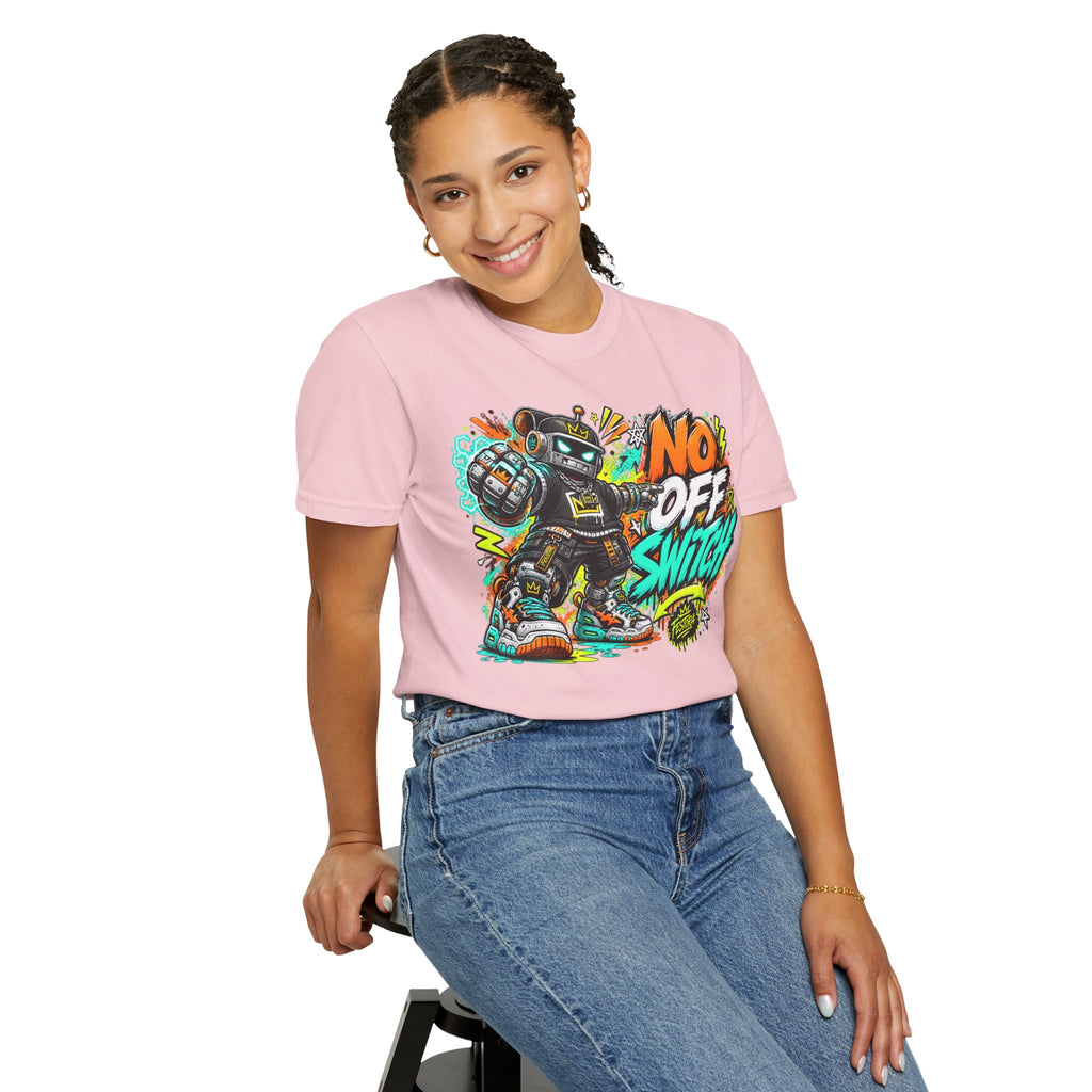 No Off Switch Robot Graphic T-Shirt — Bold Retro Streetwear Design