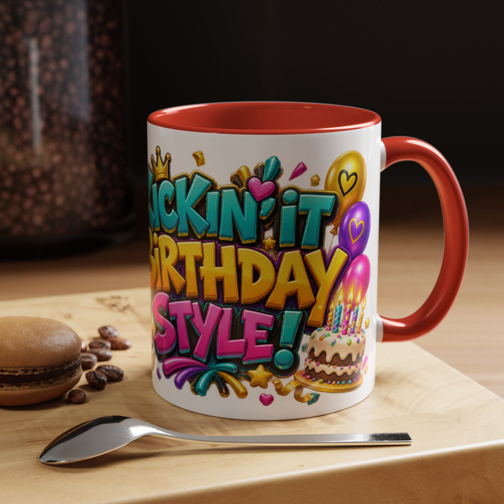 Kickin’ It Birthday Style Donkey White Mug – Funny Happy Birthday Party Cup, Cute Colorful Gift