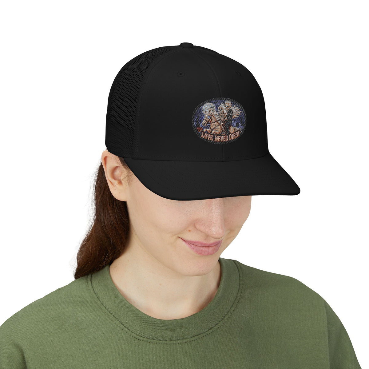 La Greñuda and El Galán Horseback Embroidered Trucker Cap