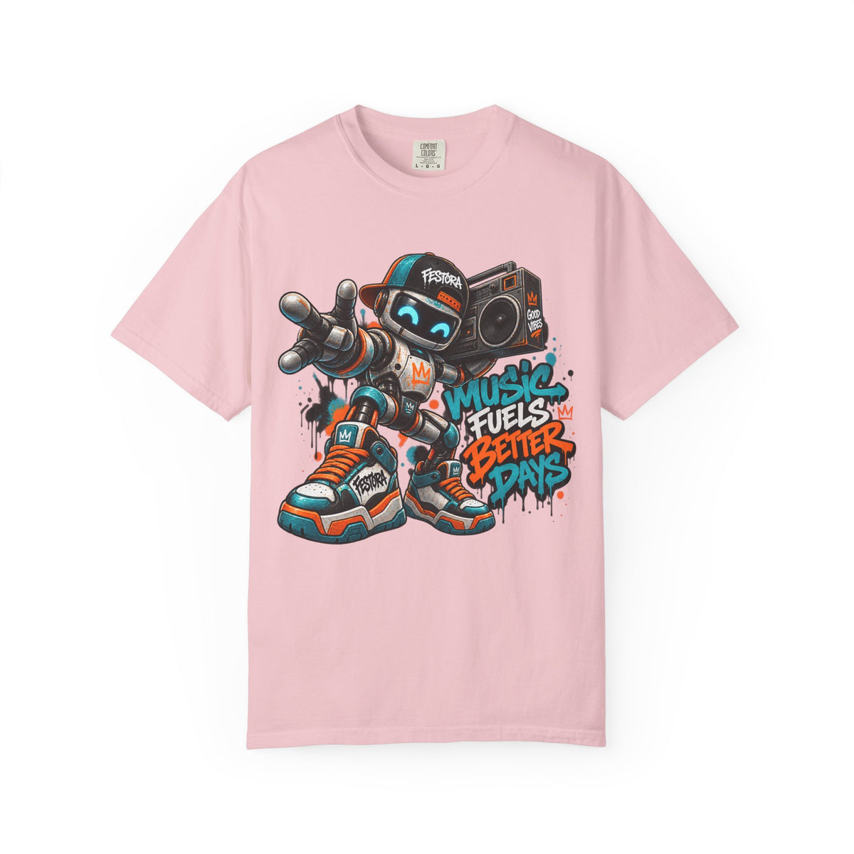 Music Fuels Better Days T-Shirt — Retro Robot Boombox Streetwear