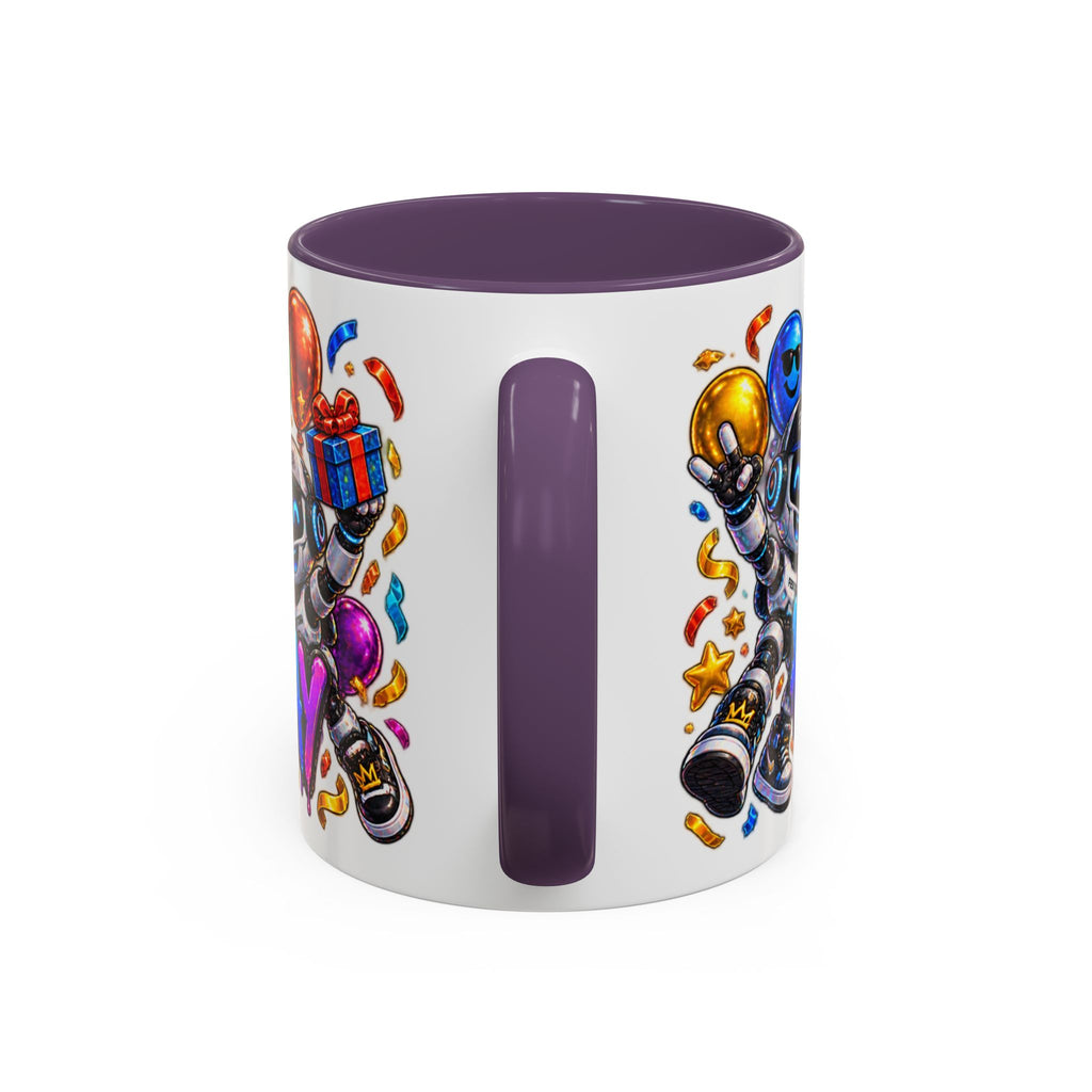 Birthday Robot Coffee Mug — Colorful Happy Birthday Accent Mug (11oz)