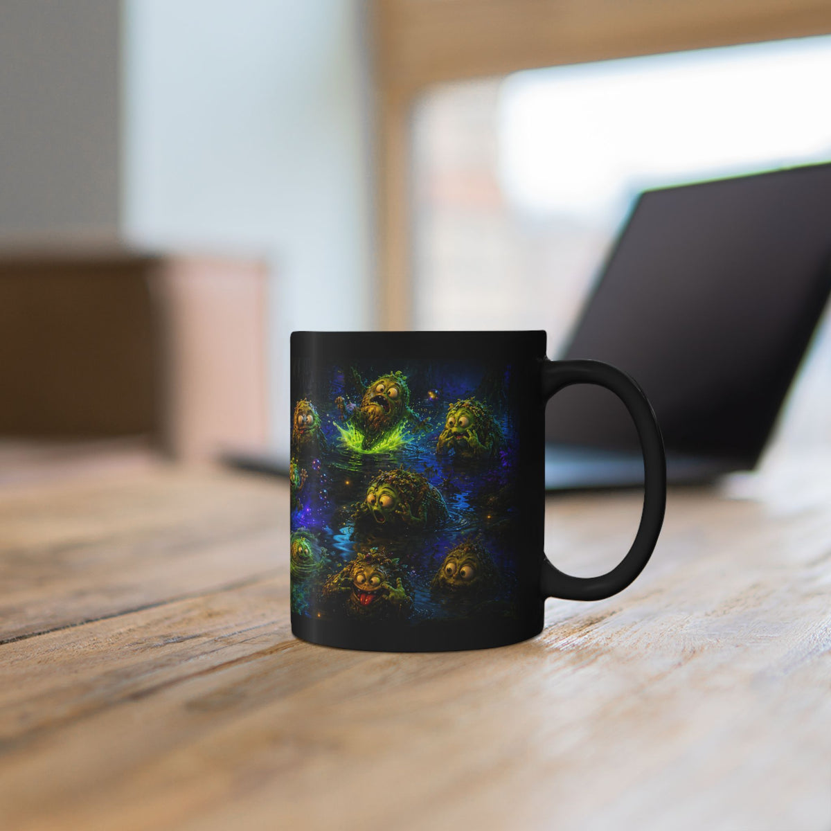 Fantasy Swamp Creatures Black Mug - Cute Mystic Bog Monsters