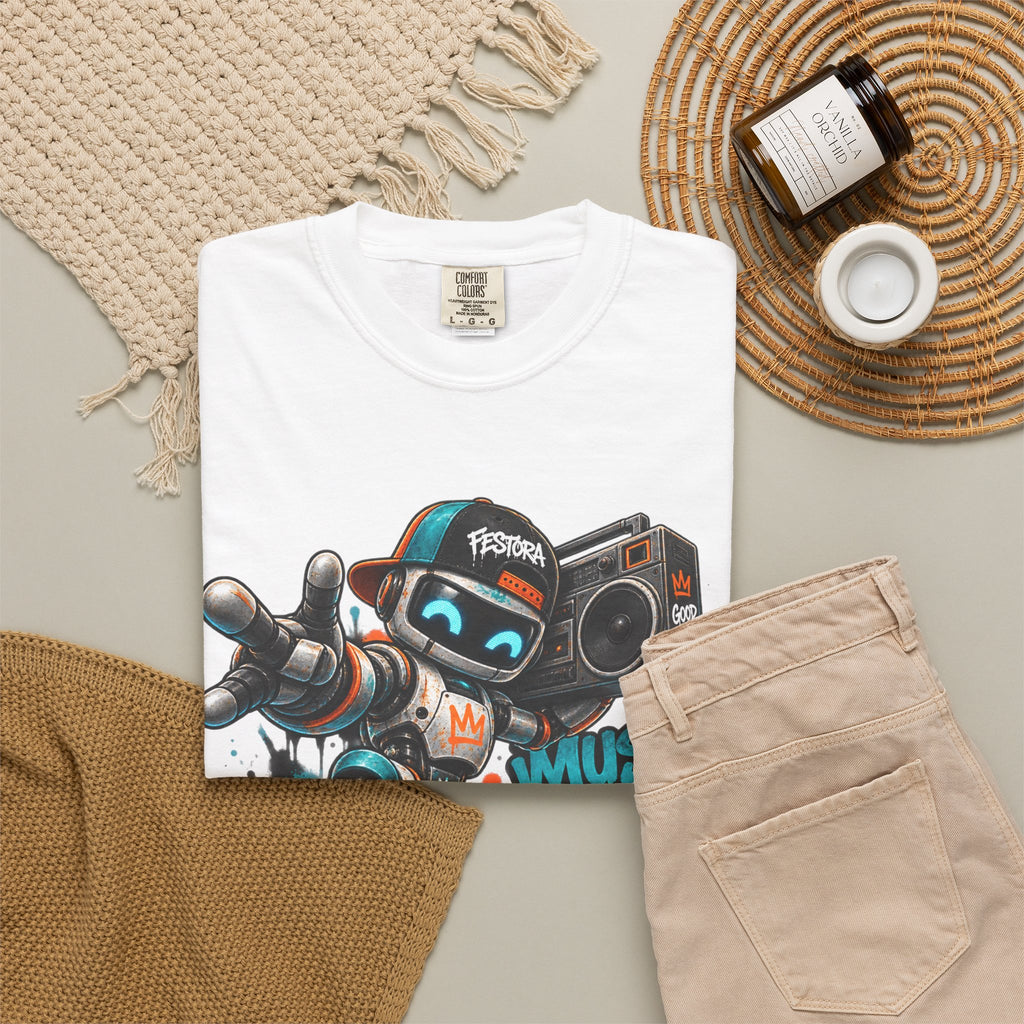 Music Fuels Better Days T-Shirt — Retro Robot Boombox Streetwear