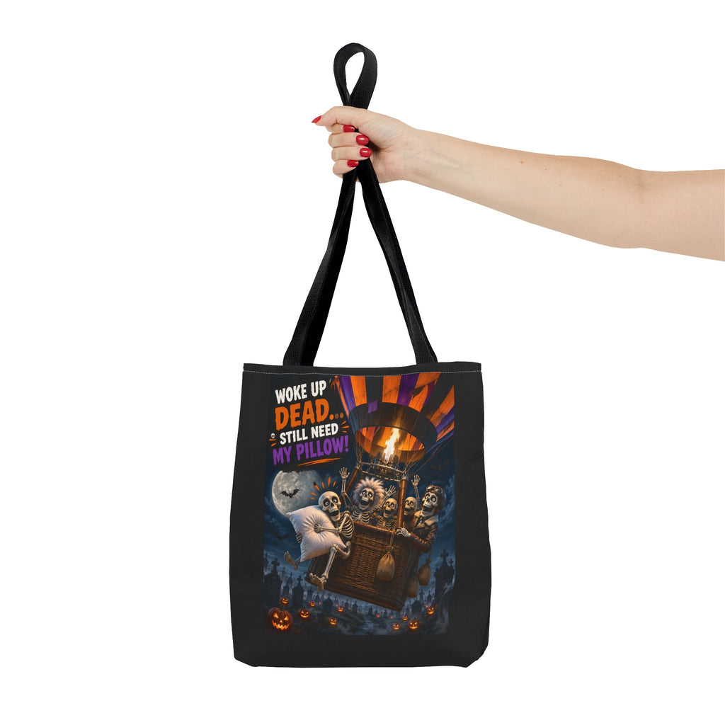 Halloween Ghost Tote — "Woke Up Dead... Still Need My Pillow" All-Over Print Tote
