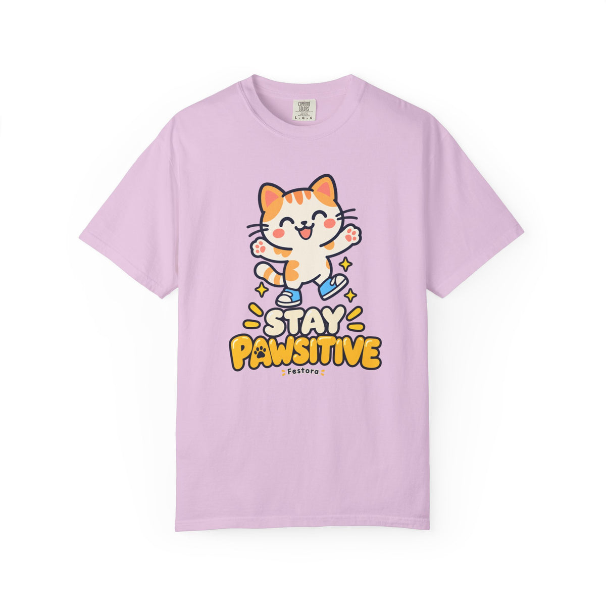 Stay Pawsitive – Cute Happy Cat Graphic T-Shirt