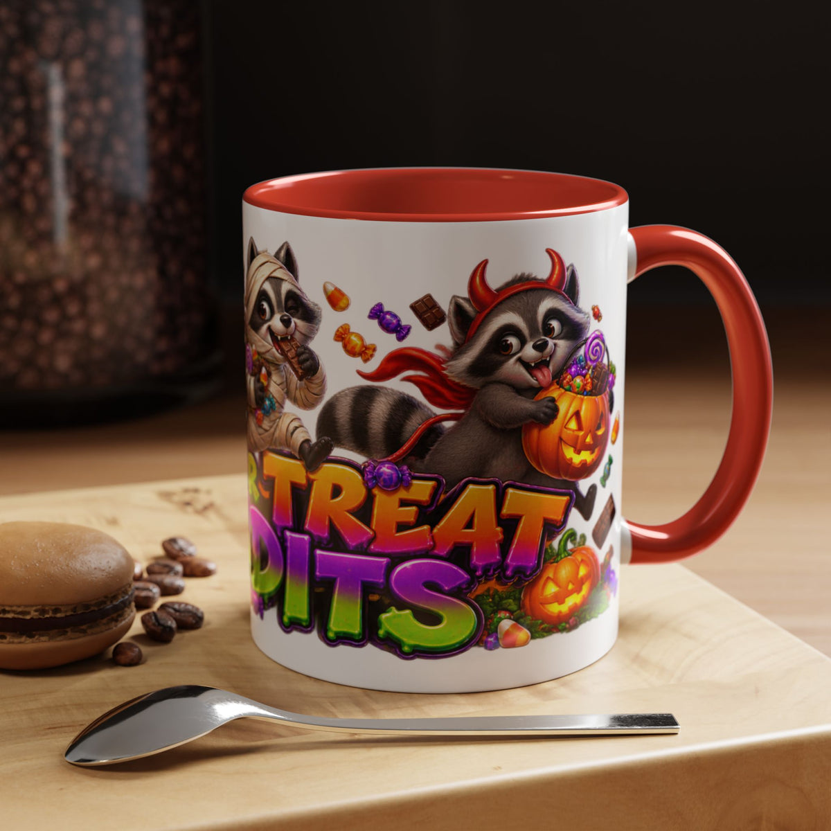 Trick or Treat Bandits Raccoons Halloween White Mug