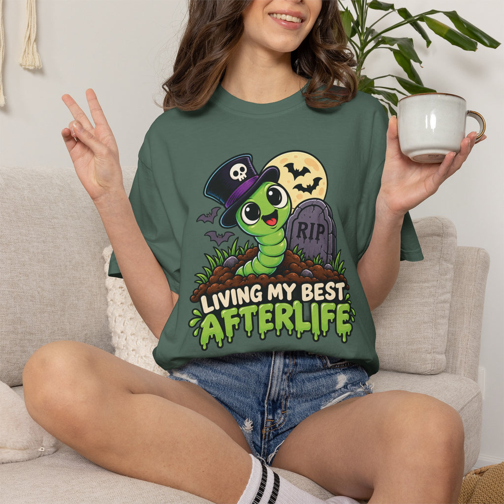 Living My Best Afterlife – Cute Halloween Graveyard Worm T-Shirt