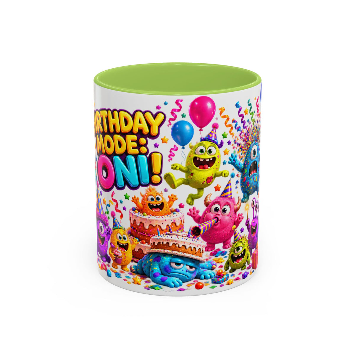 Birthday Mode On Monsters Coffee Mug — Colorful Party Coffee Cup (11/15oz)