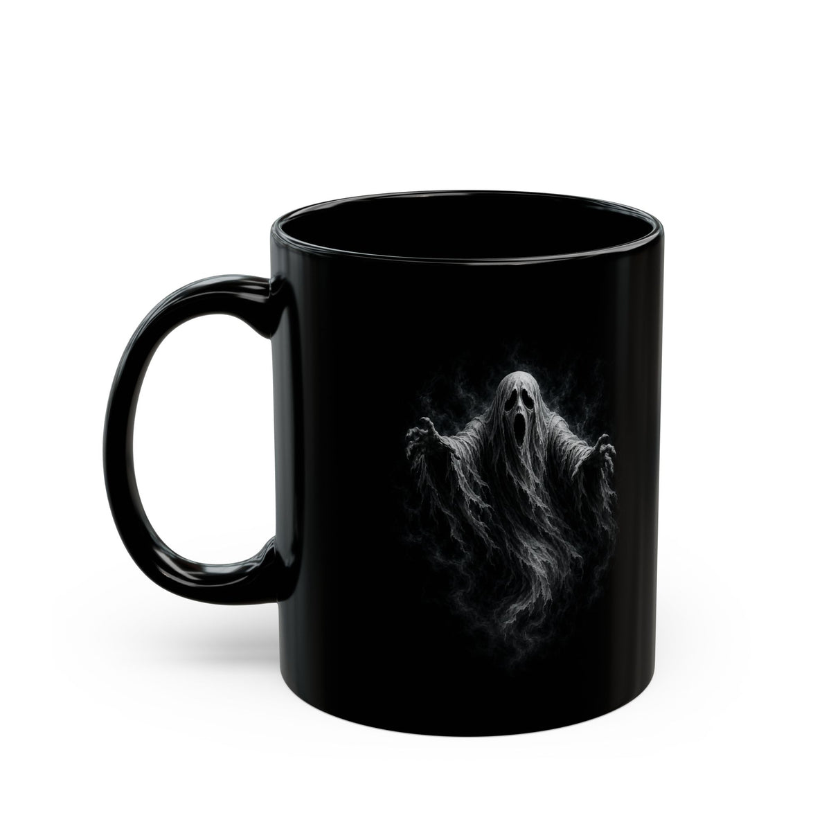 Ghost Haunted Black Coffee Mug — Spooky Halloween 11oz/15oz