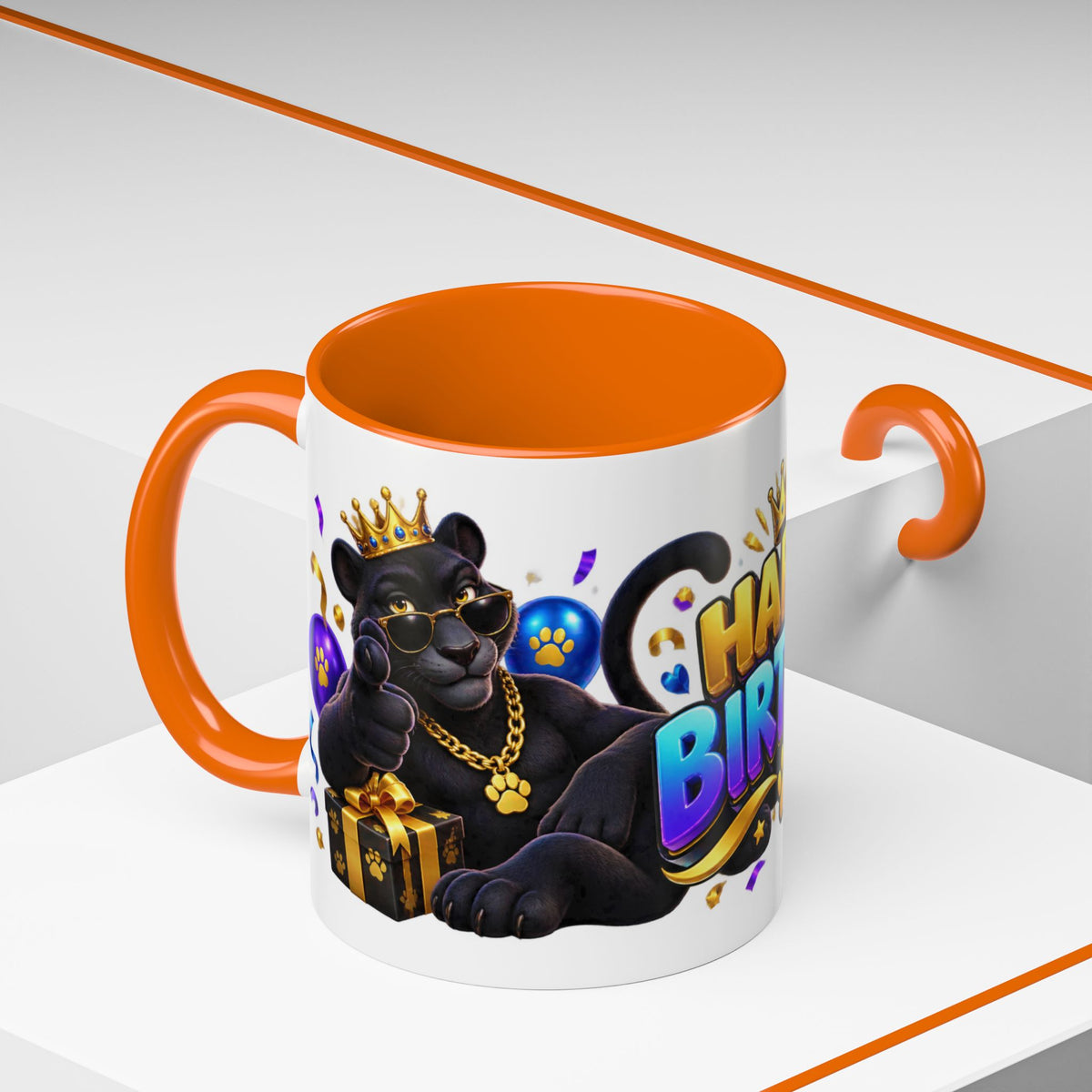 Black Panther Happy Birthday Mug – Purple Blue & Gold Birthday Gift – FestoraShop White Coffee Mug