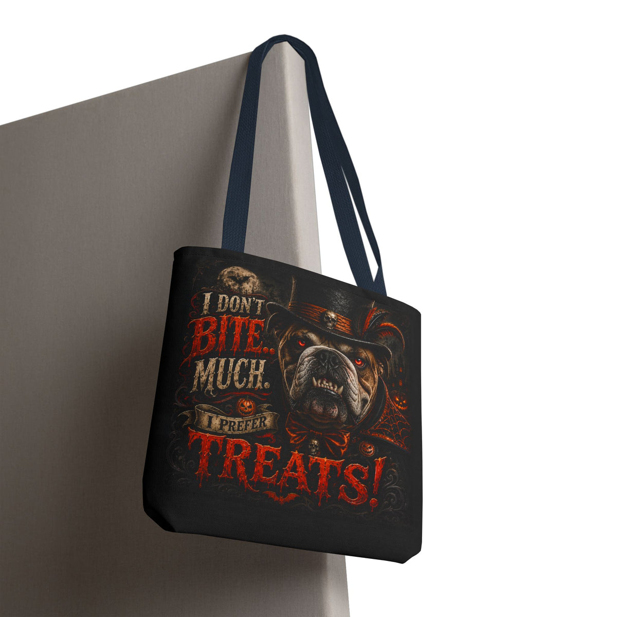 Halloween Bulldog Tote Bag - "I Don't Bite Much, I Prefer Treats!" Candy Bag