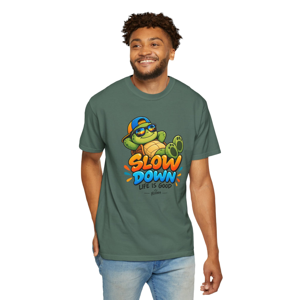 Slow Down, Life Is Good – Turtle Graphic T-Shirt | Festora Everyday