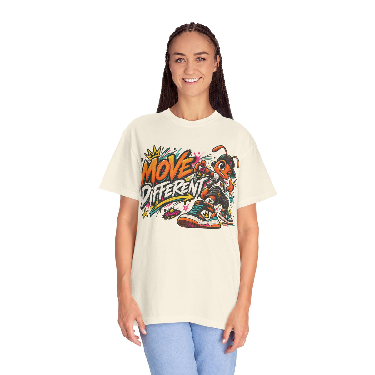 Move Different Graphic T-Shirt — Streetwear Skate Ant Mascot Design