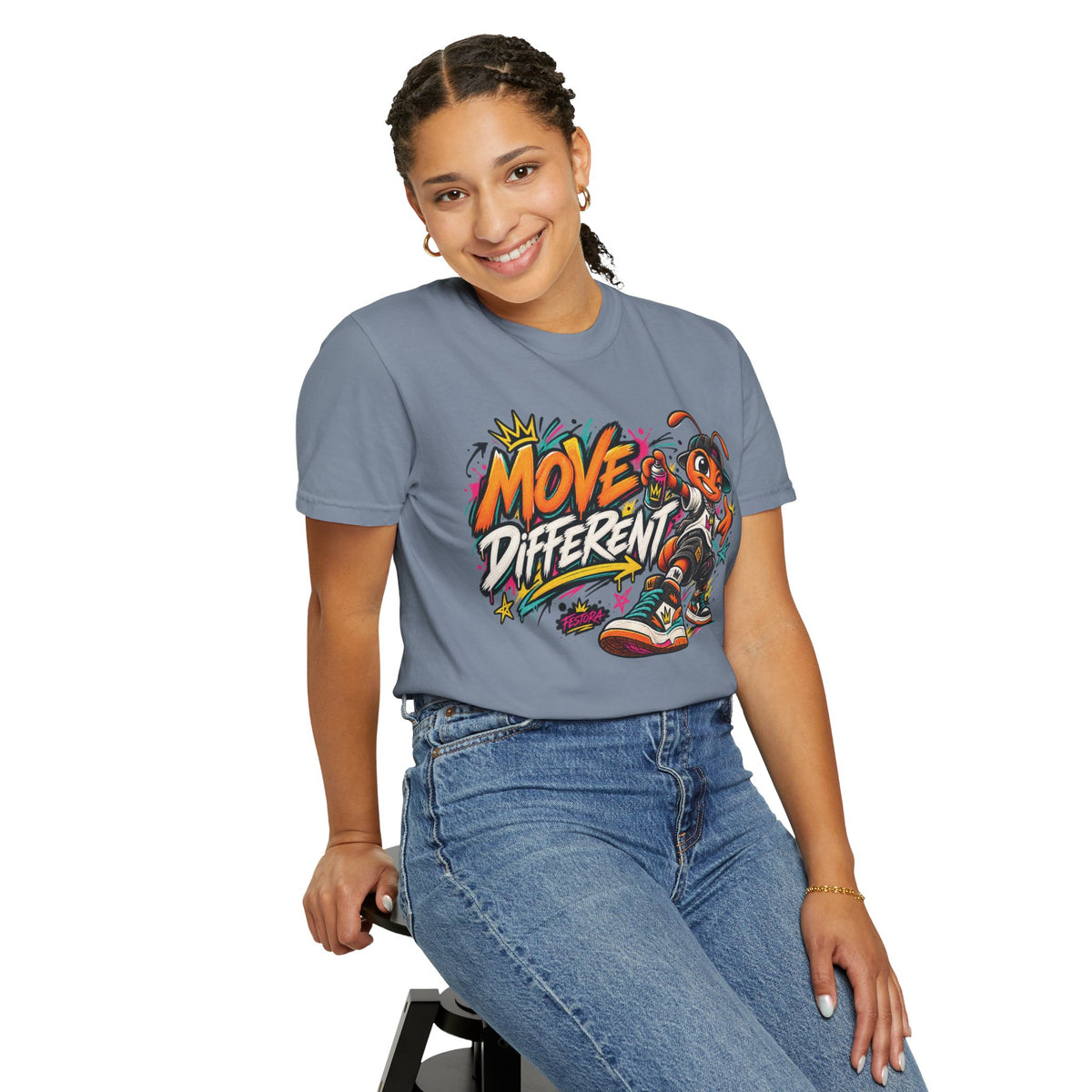 Move Different Graphic T-Shirt — Streetwear Skate Ant Mascot Design