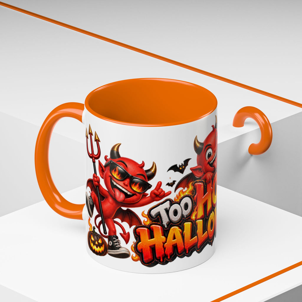 Too Hot for Halloween White Mug – Funny Devils, Flames & Spooky Design