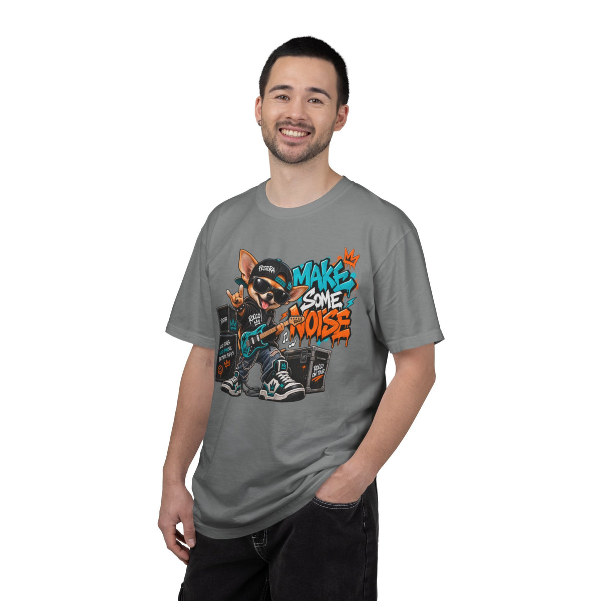 Make Some Noise Rocco Graphic T-Shirt — Streetwear Rock Dog Tee