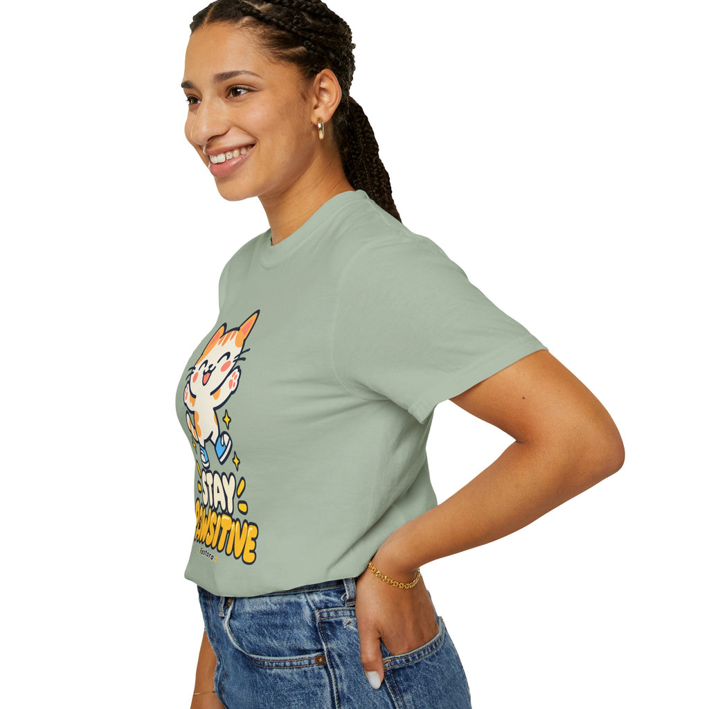 Stay Pawsitive – Cute Happy Cat Graphic T-Shirt