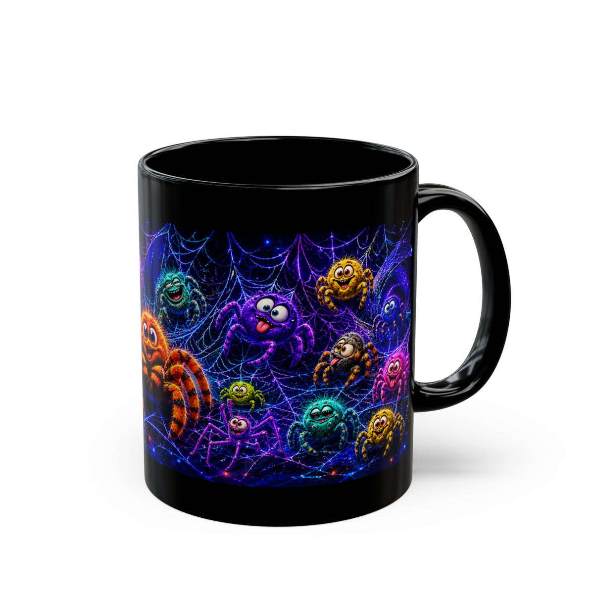 Cute Neon Spider Mug — Colorful Halloween Coffee Cup (11oz/15oz)