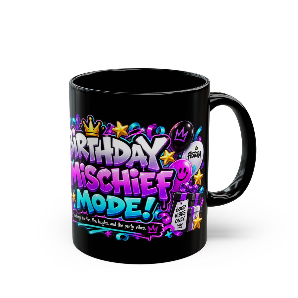 Birthday Mischief Mode Black Mug – Festora Alien Trix Birthday Cup