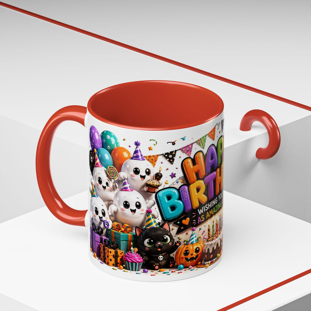 Happy Birthday Accent Coffee Mug — Colorful 3D Birthday Party Design (11/15oz)