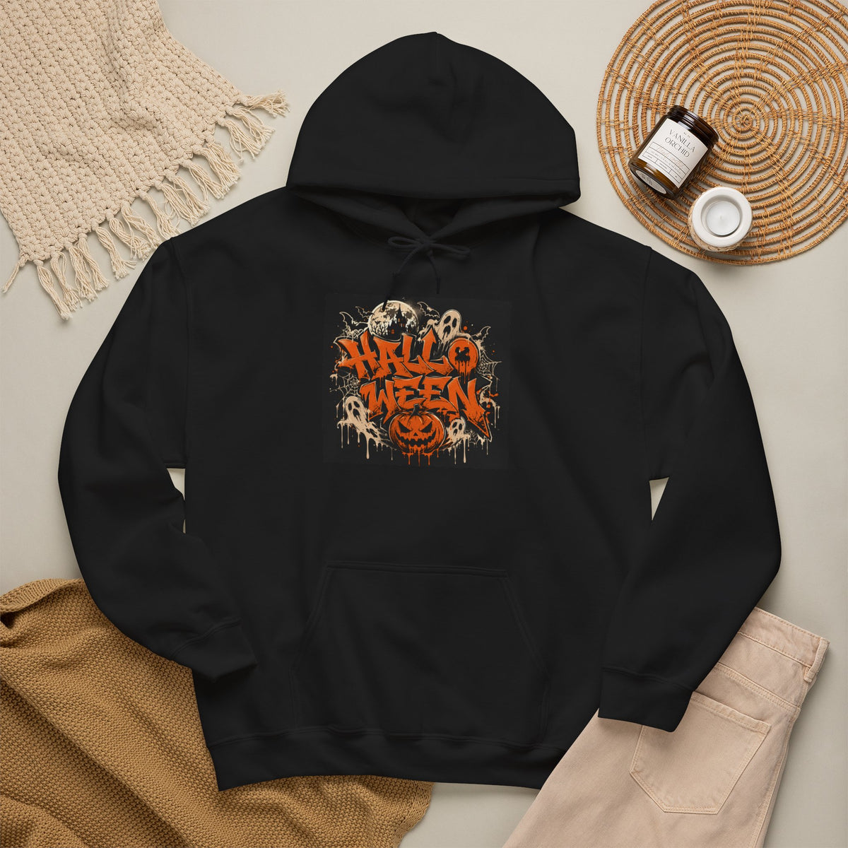 Halloween Graffiti Hoodie - Spooky Ghosts & Pumkin Graphic Sweatshirt