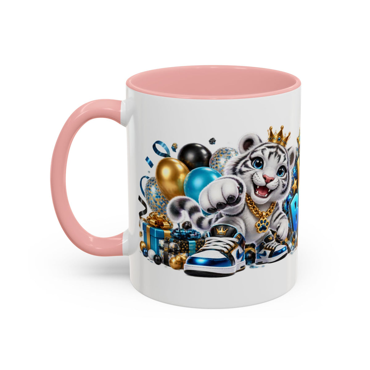 Happy Birthday White Tiger Mug – Colorful 3D Birthday Gift – White Coffee Mug
