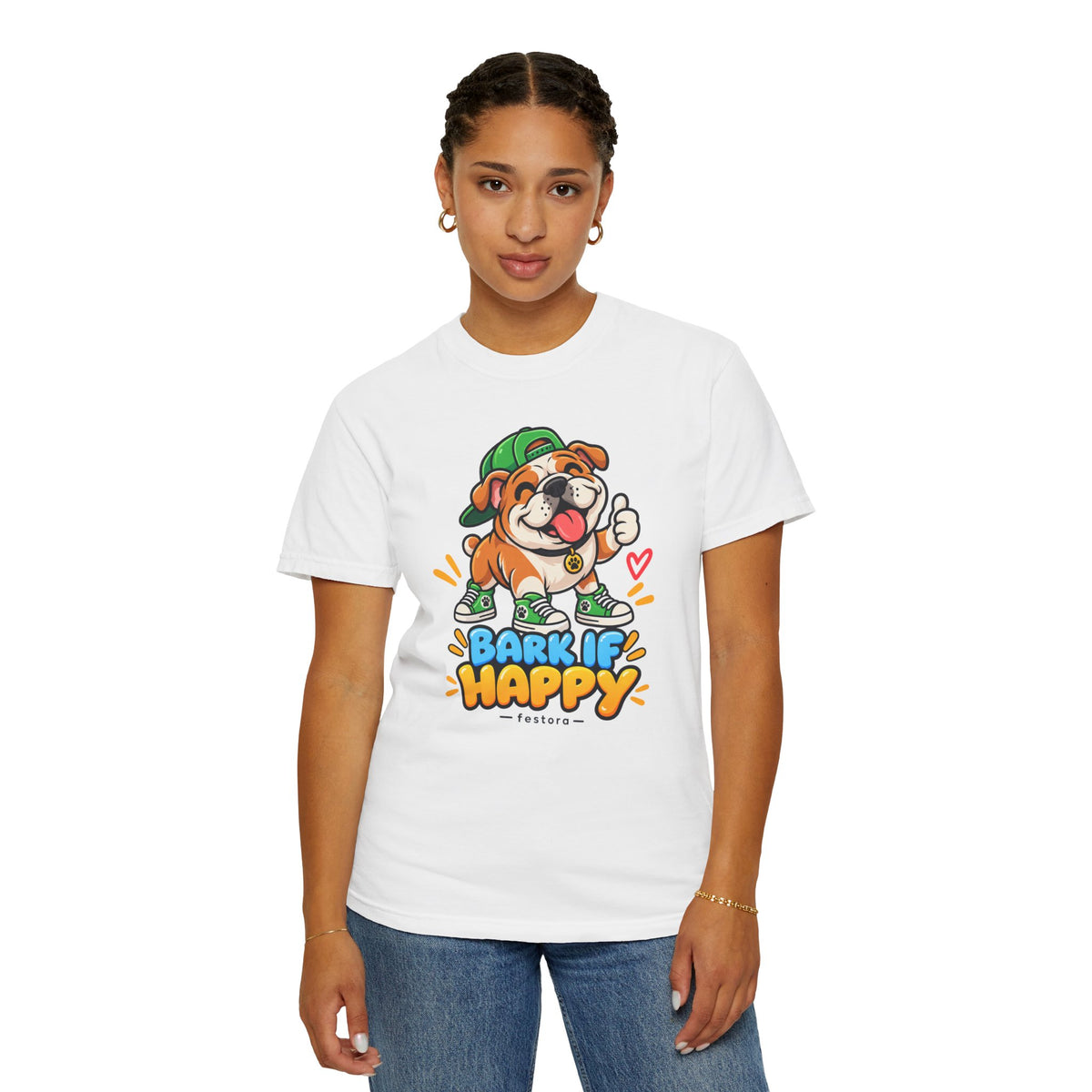 Bark If Happy – Cute Bulldog Graphic T-Shirt