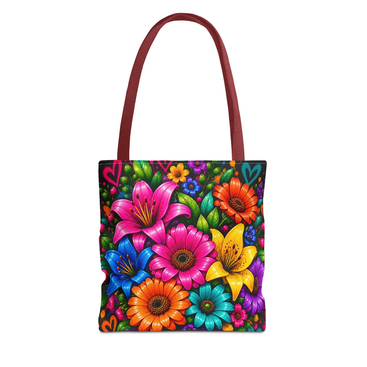 Festora Floral Burst Tote Bag — Colorful Flowers on Black