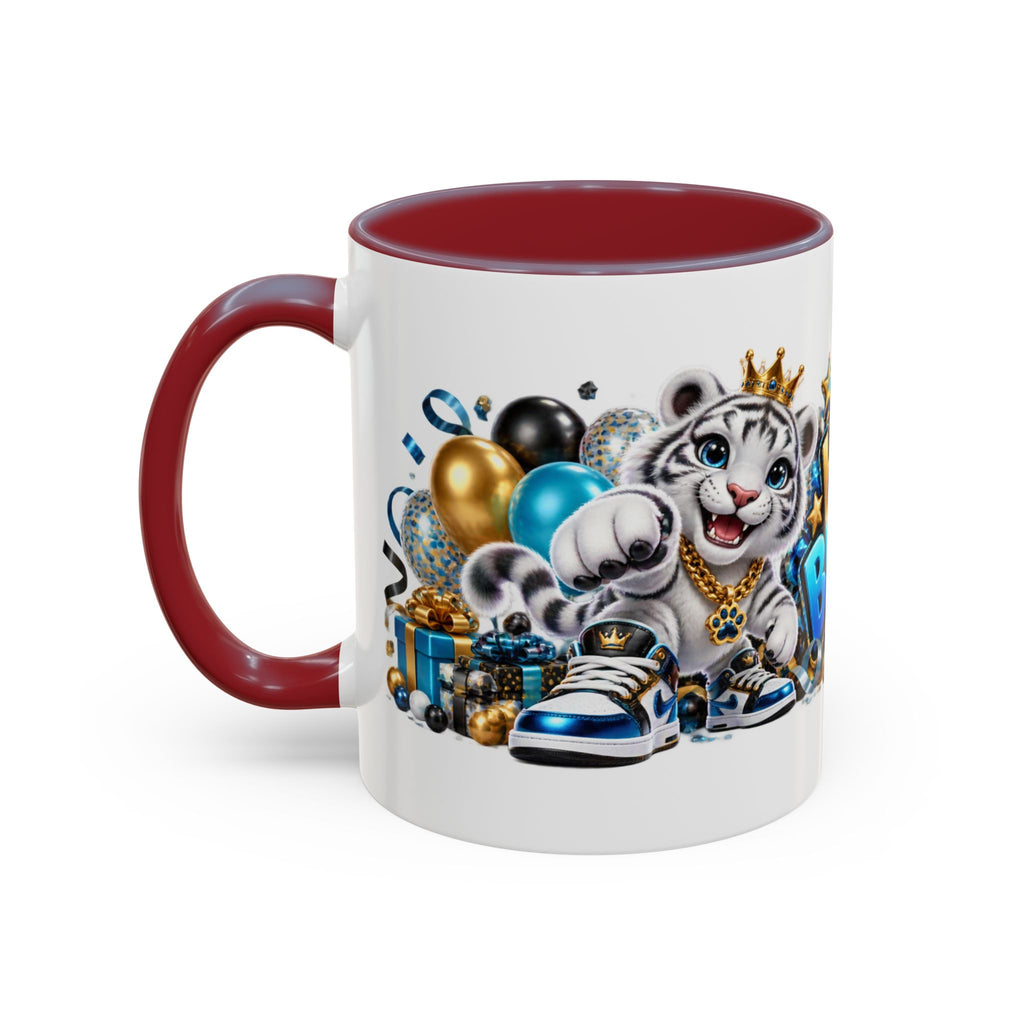 Happy Birthday White Tiger Mug – Colorful 3D Birthday Gift – White Coffee Mug