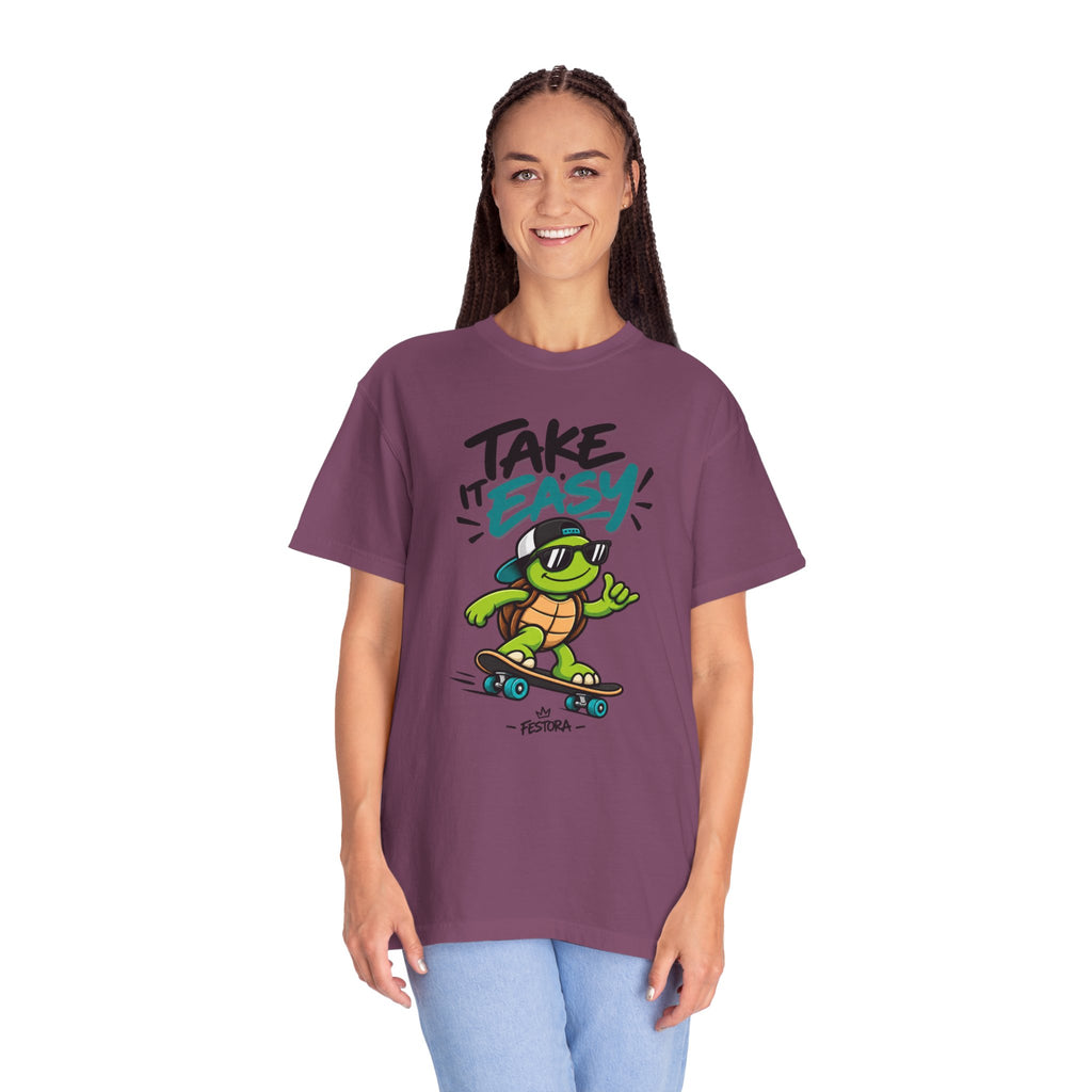Take It Easy Skate Turtle Graphic T-Shirt | Festora Everyday