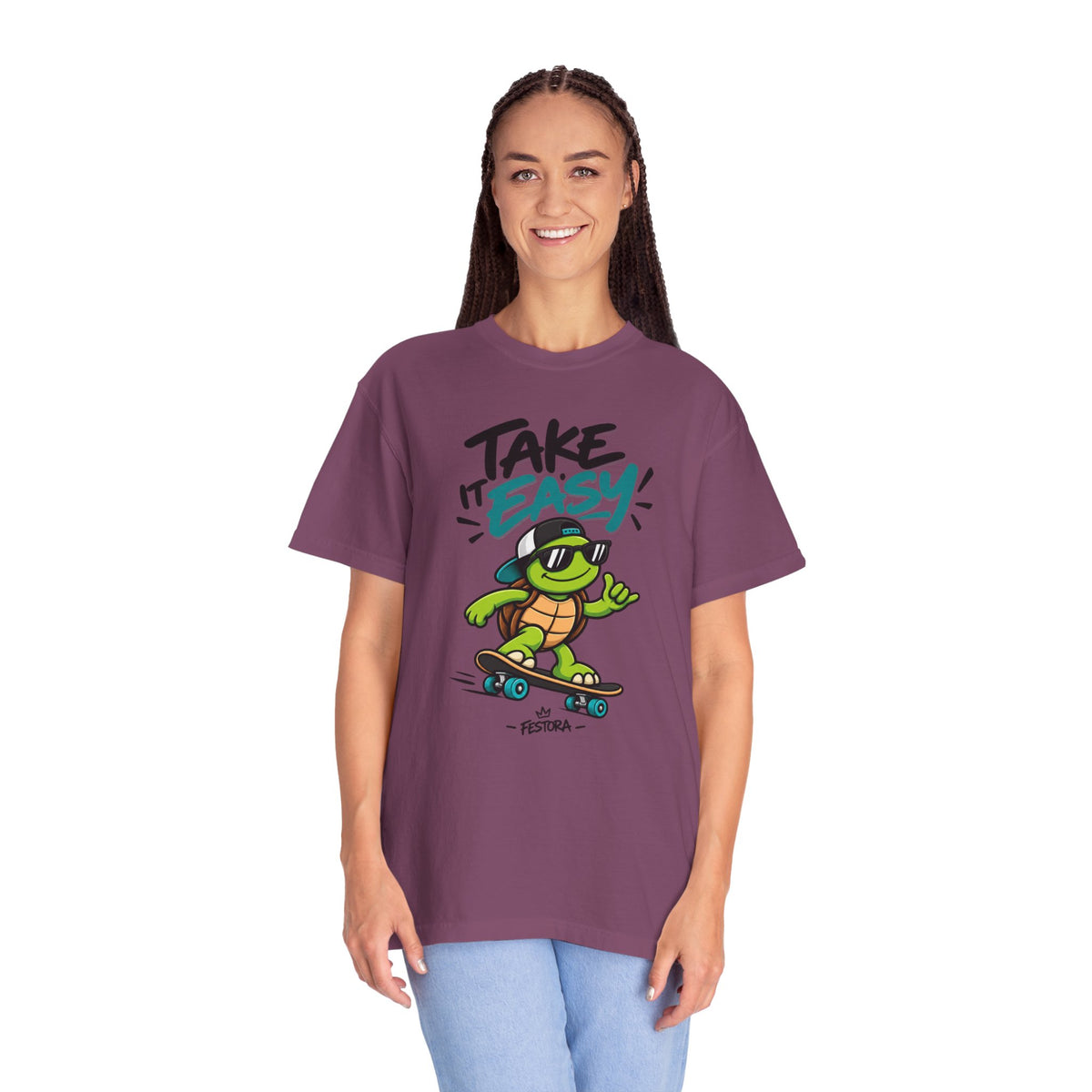 Take It Easy Skate Turtle Graphic T-Shirt | Festora Everyday