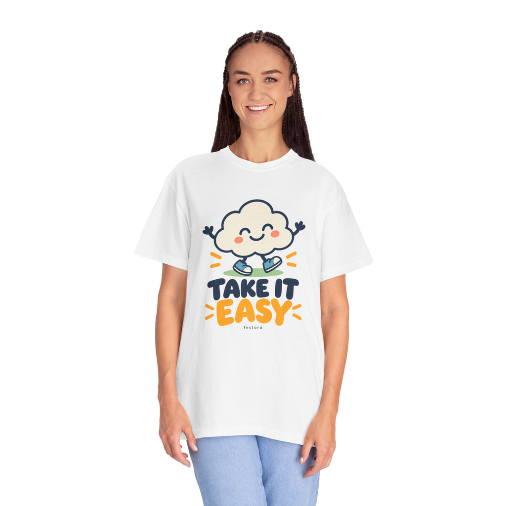 Take It Easy – Happy Cloud Graphic T-Shirt | Festora Everyday