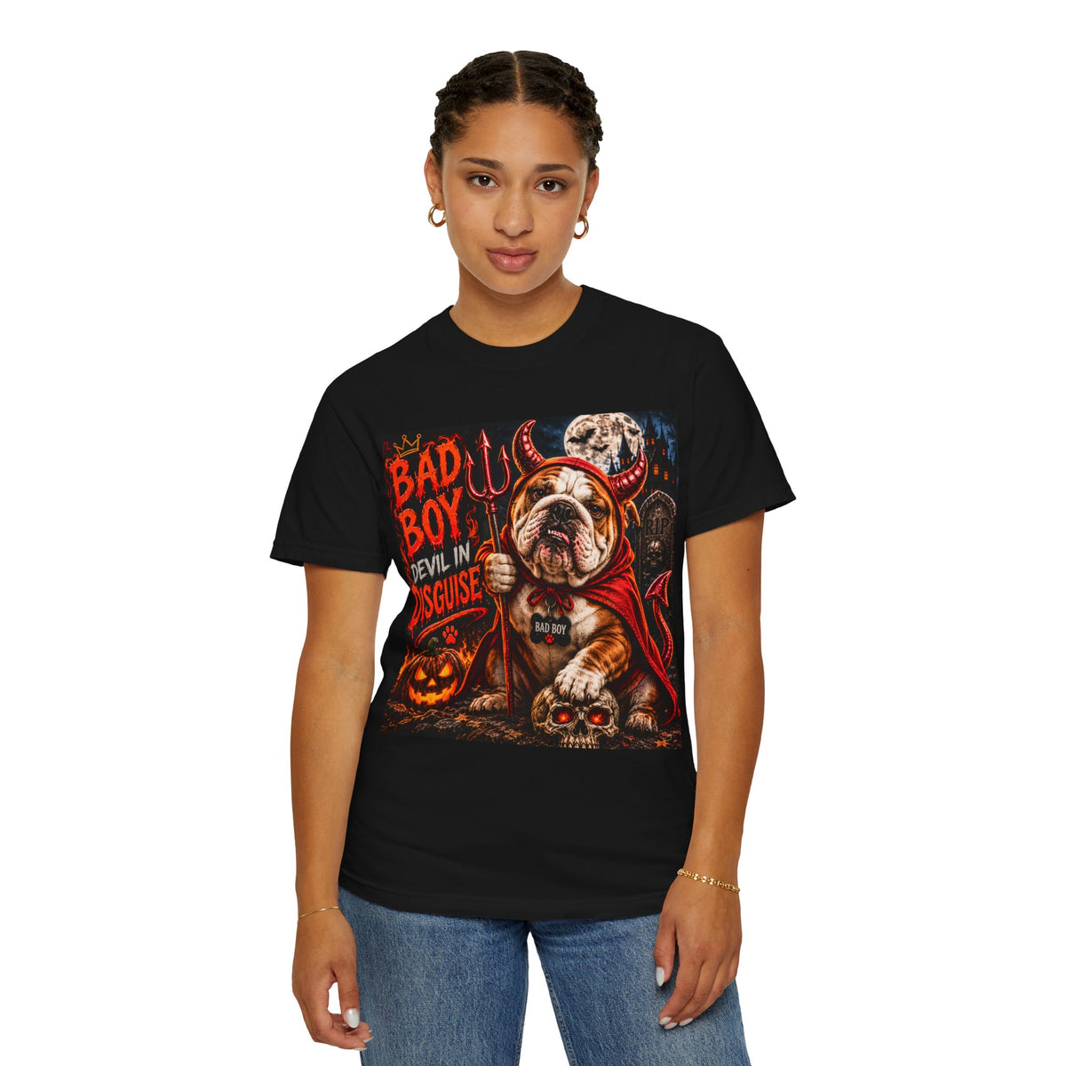 Bad Boy Devil in Disguise Bulldog Halloween T-Shirt