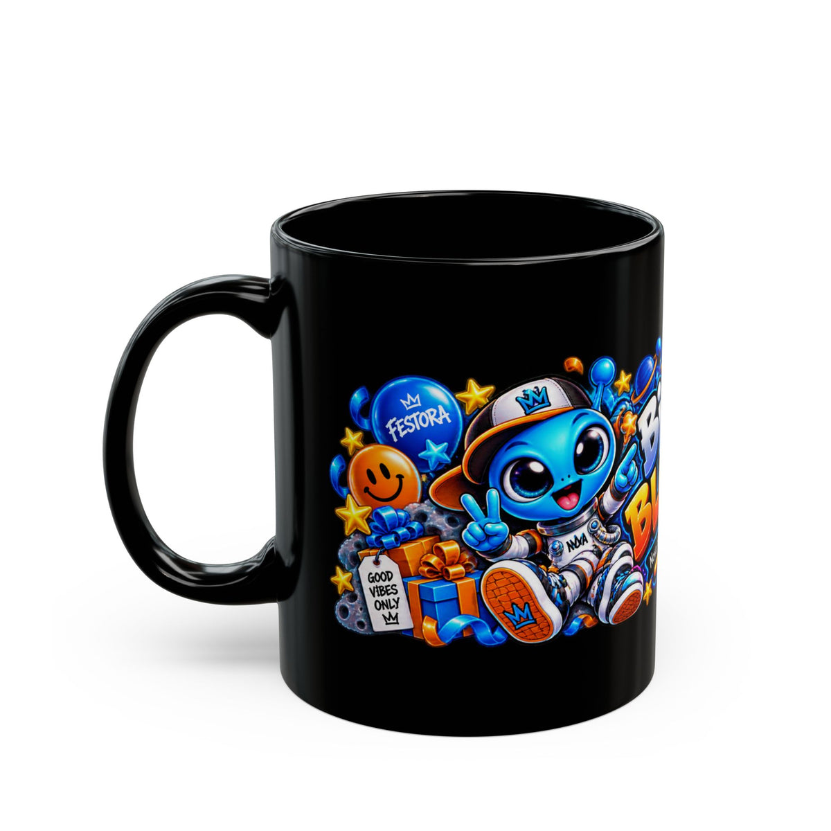 Birthday Blast Off Black Mug – Festora Alien Nova Birthday Cup