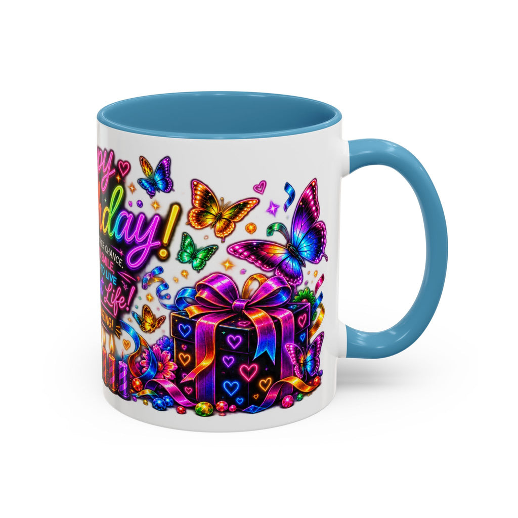 Birthday Coffee Mug – Colorful "Happy Birthday" Gift Mug with Butterflies & Candles