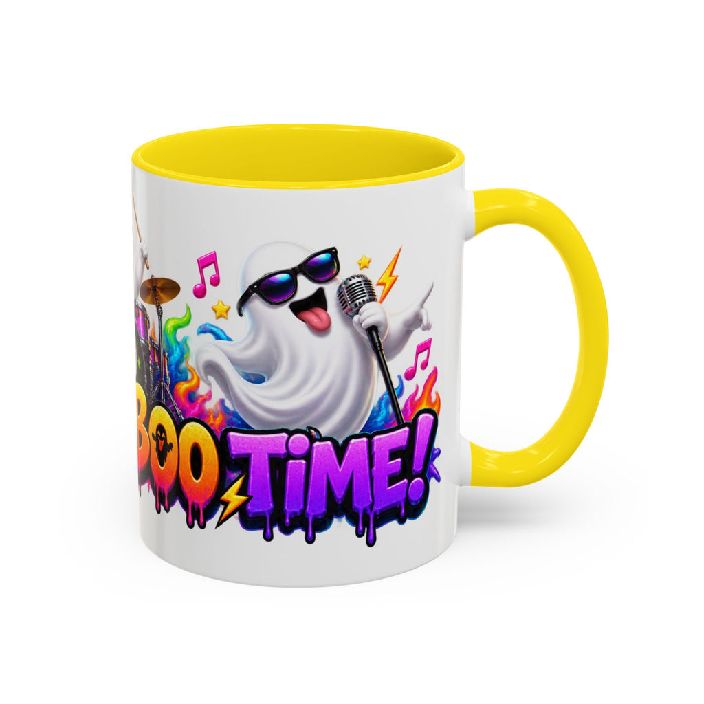 Here for a Boo Time Halloween Ghost Rock Band White Mug