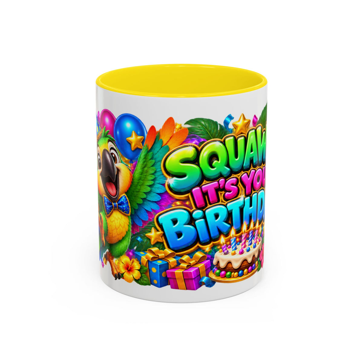 Squawk! It’s Your Birthday White Mug – Cute Parrot Birthday Cup, Colorful Tropical Party Gift