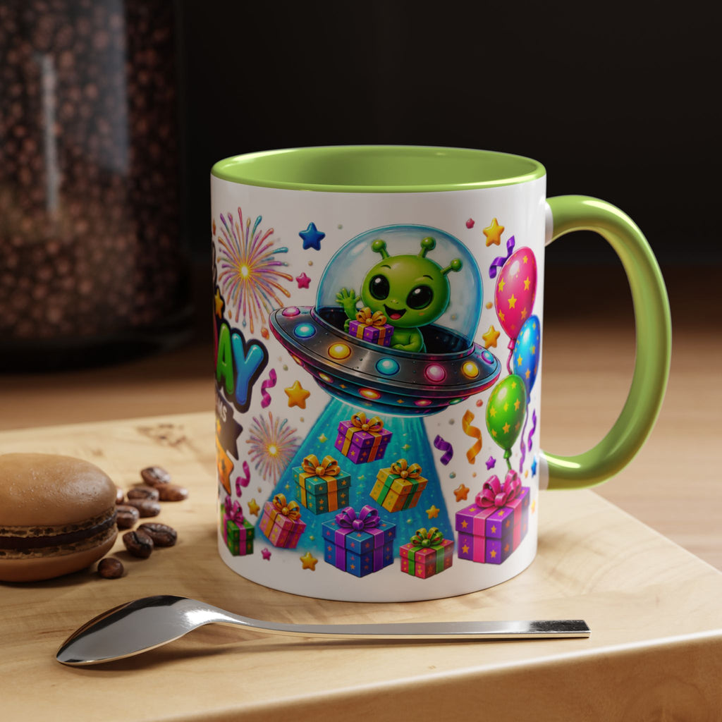 Happy Birthday Alien Coffee Mug — Colorful Galactic Birthday Wishes