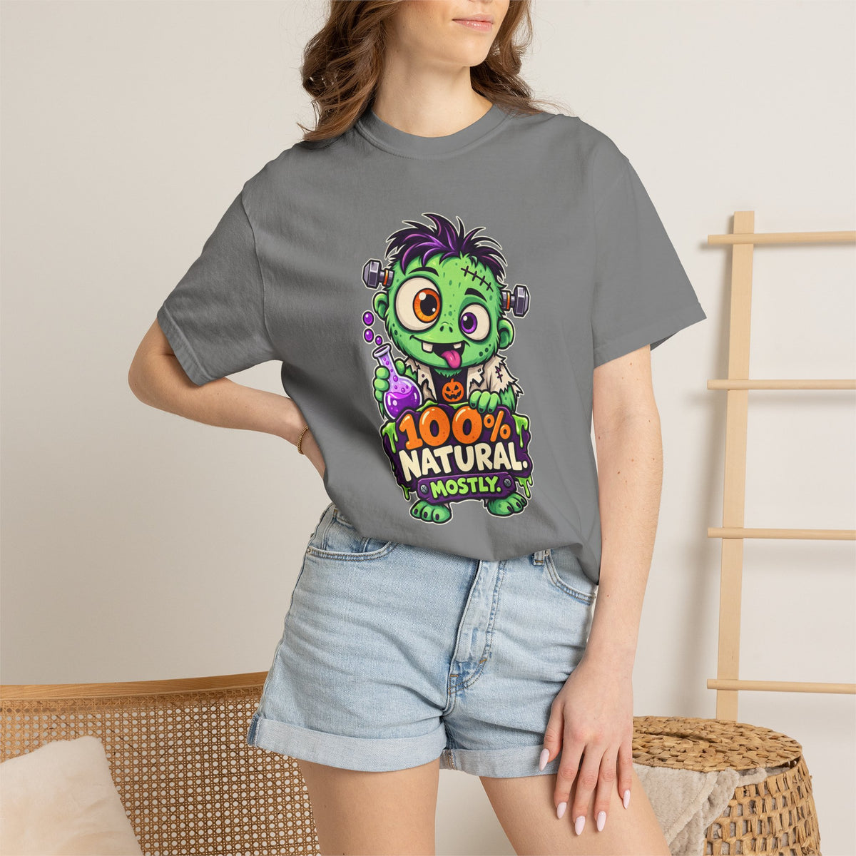 100% Natural. Mostly. – Cute Halloween Lab Monster T-Shirt