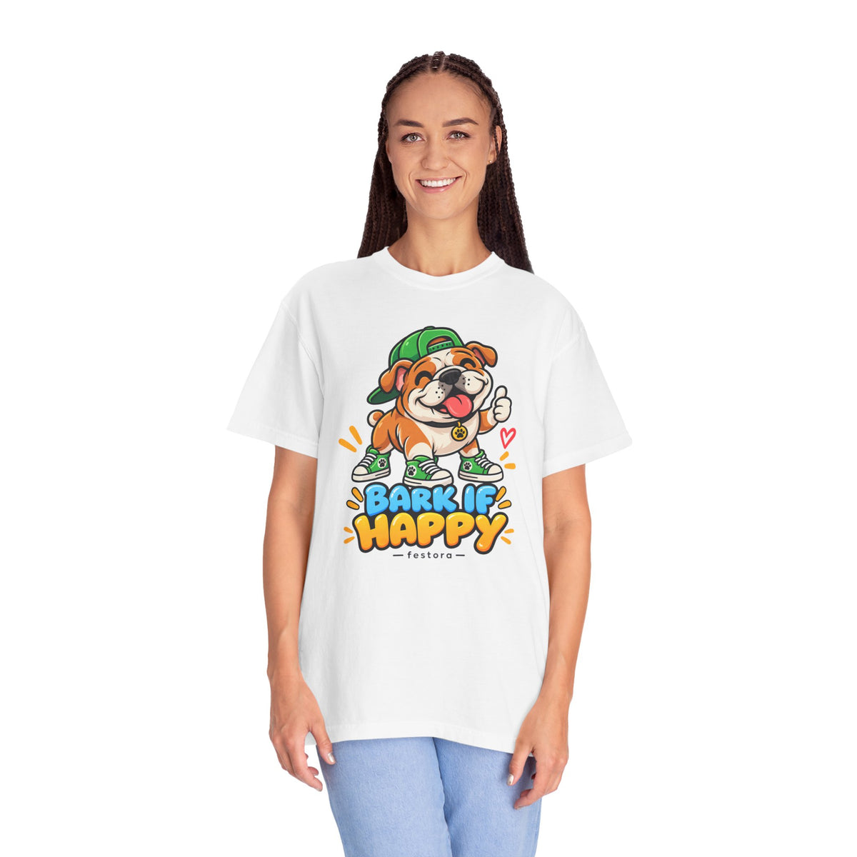 Bark If Happy – Cute Bulldog Graphic T-Shirt