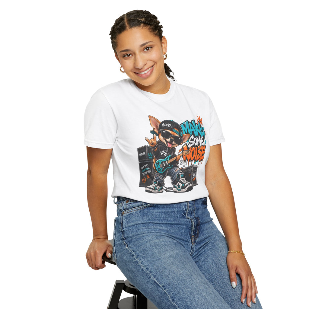 Make Some Noise Rocco Graphic T-Shirt — Streetwear Rock Dog Tee